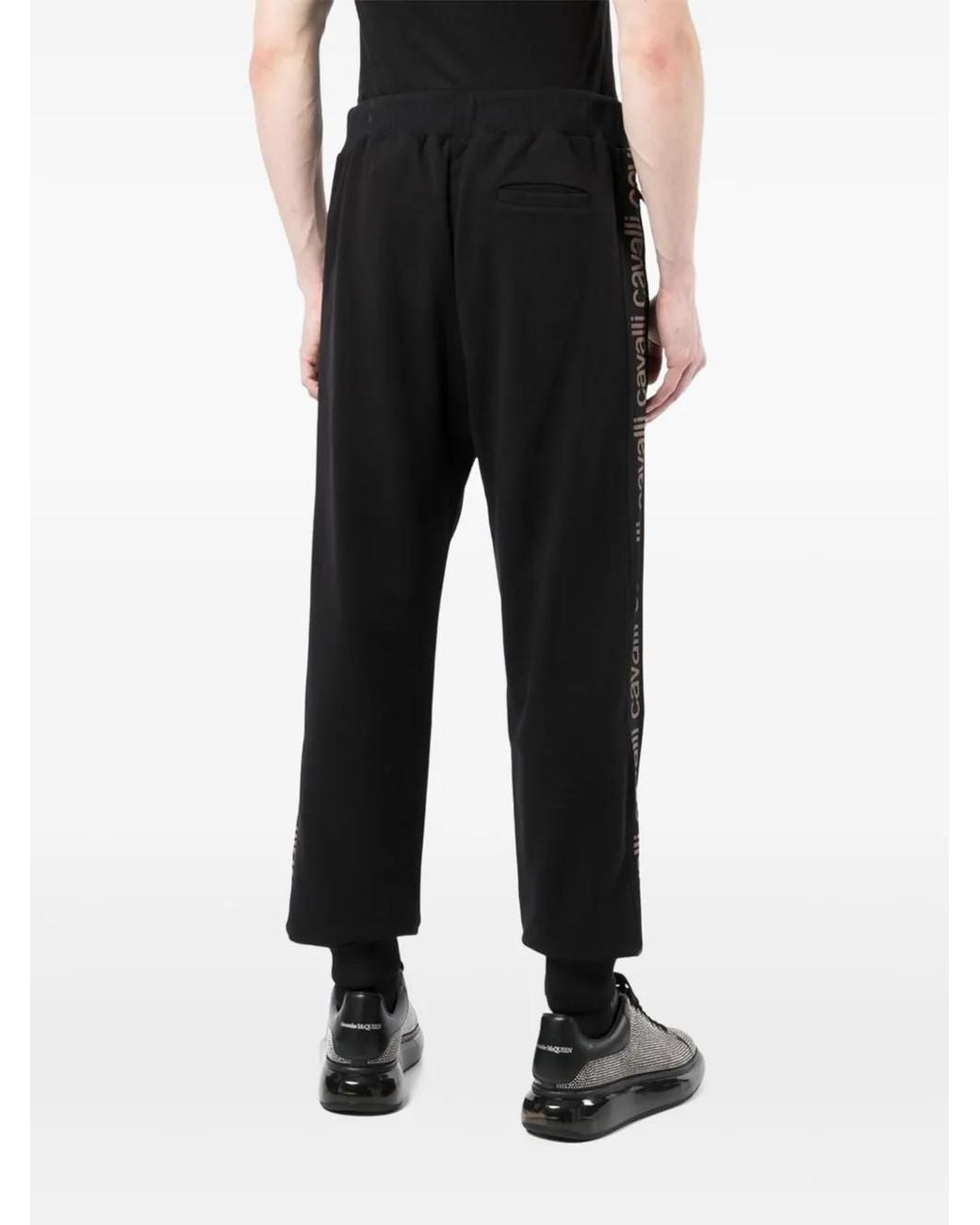 Roberto Cavalli Black Logo-Stripe Track Pants for men