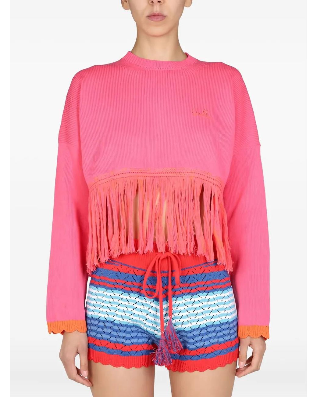Gallo Pink Fringed Long-Sleeves Sweater