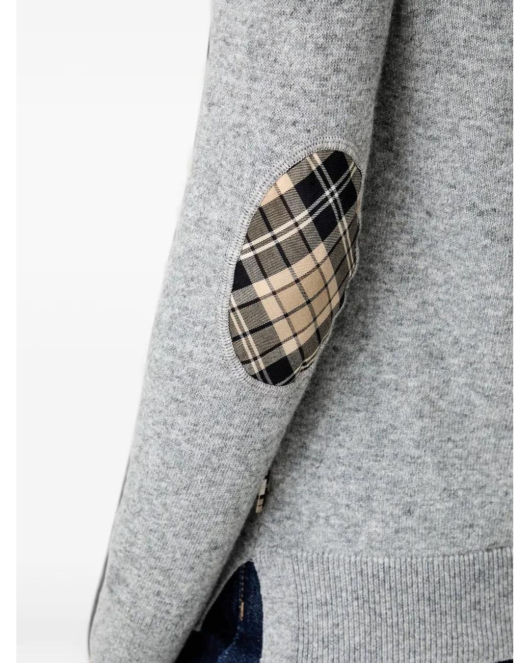 Barbour Gray Pendle Tartan-Patch Roll-Neck Sweater
