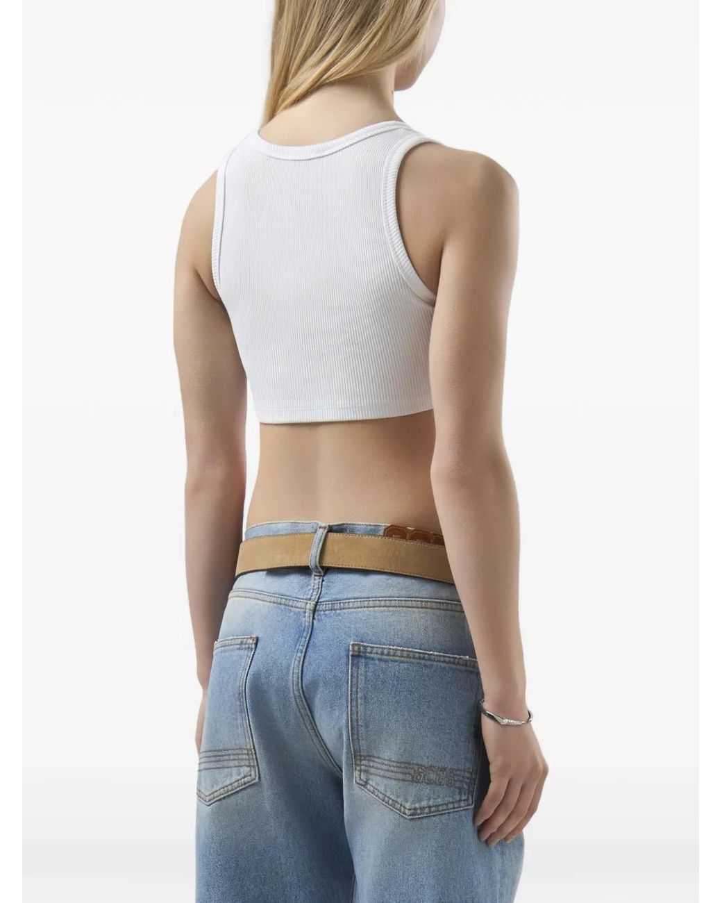 Gcds White Logo-Embroidered Crop Top