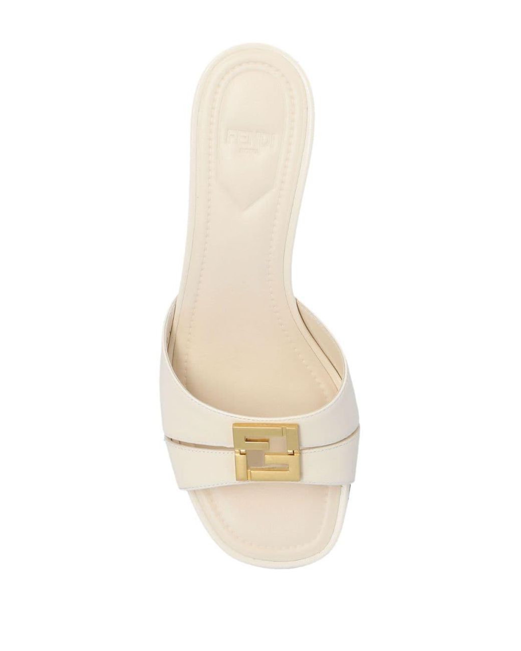 関税・送料込み【FENDI】 FFold 55mm ミュール Fendi Ffold 55mm Logo-plaque Leather Mules in White | Lyst
