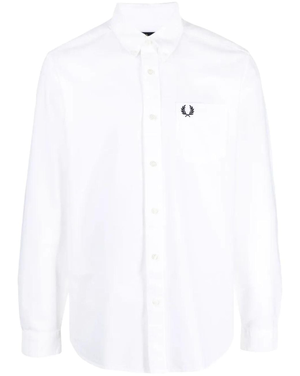 Fred Perry White Logo-Embroidered Cotton Shirt for men
