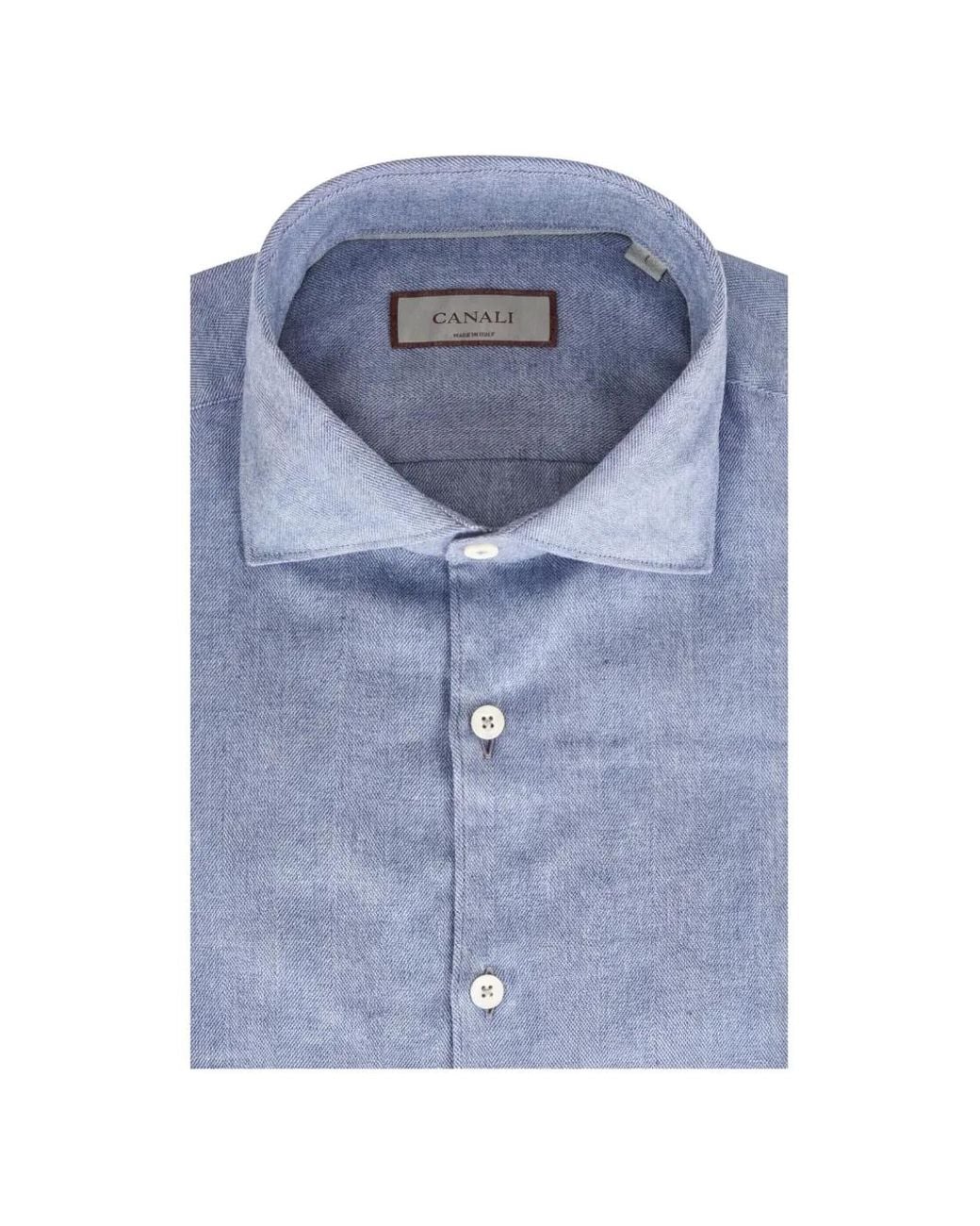 Canali Blue Herringbone-Pattern Shirt for men