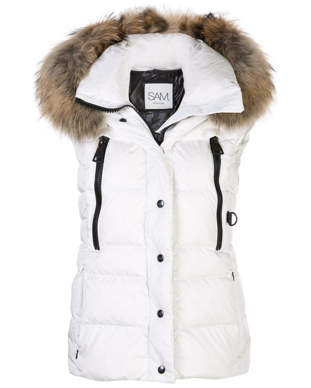 White gilet with sales fur hood