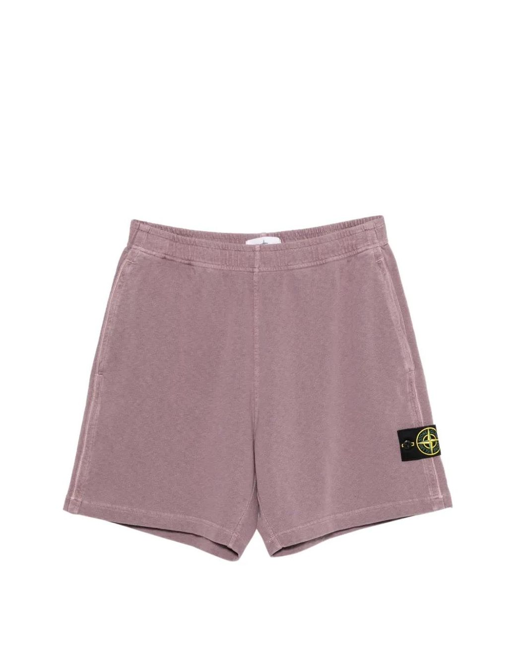 Stone Island Purple 6200014 Malfilé Fleece 'Old' Effect Shorts for men