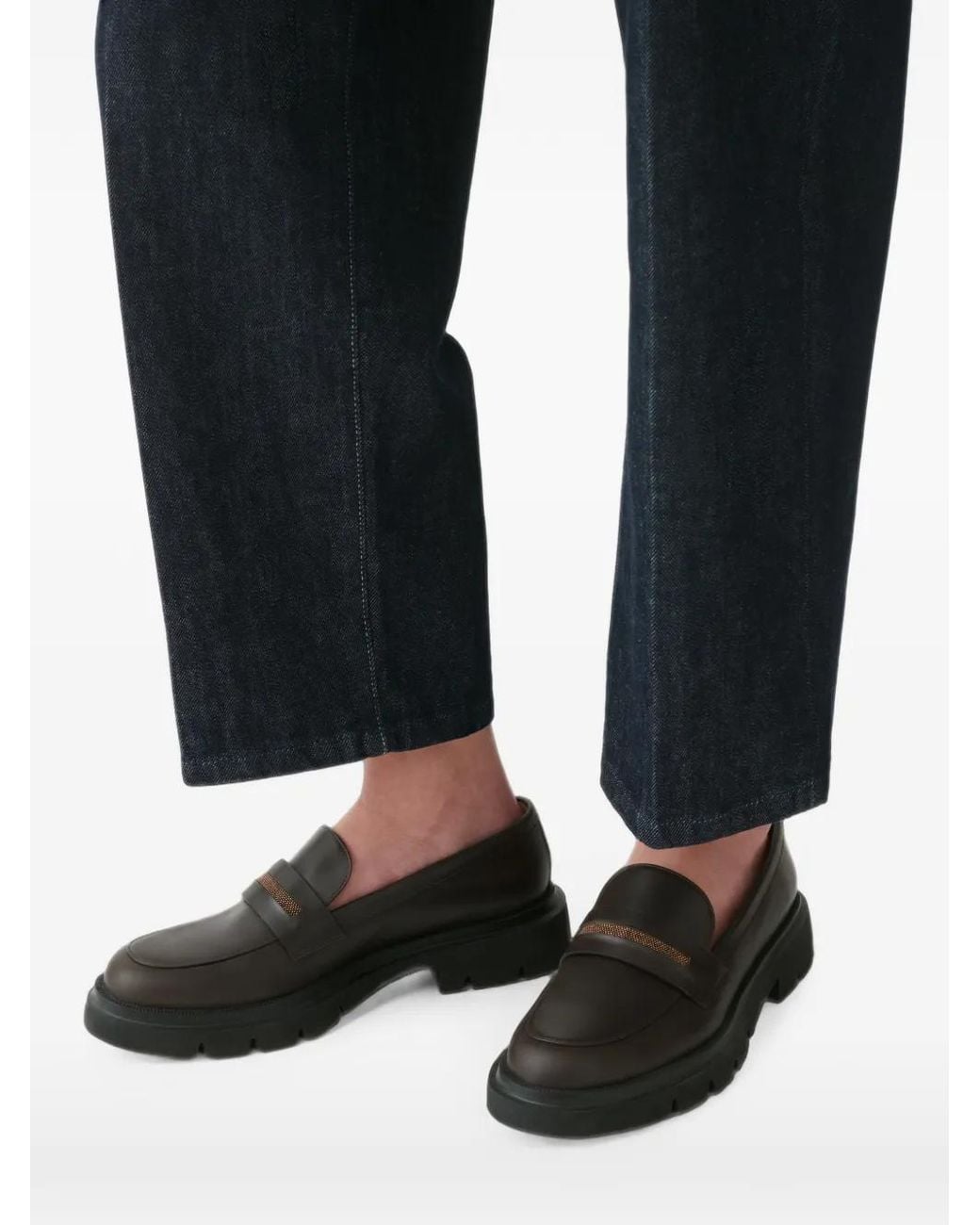Fabiana Filippi Gray Monili-Chain Lug-Sole Loafers