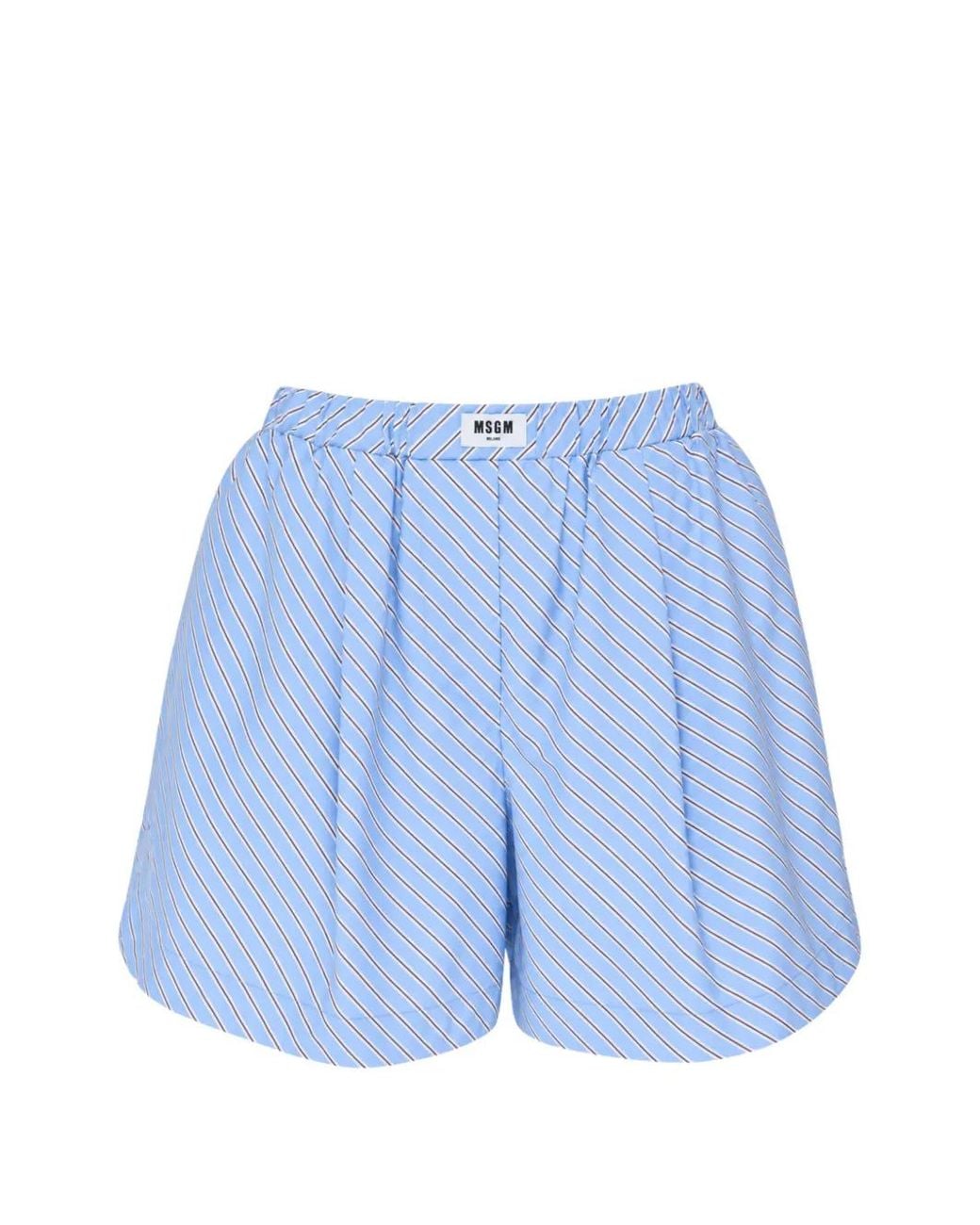 MSGM Blue Diagonal-Stripe Shorts