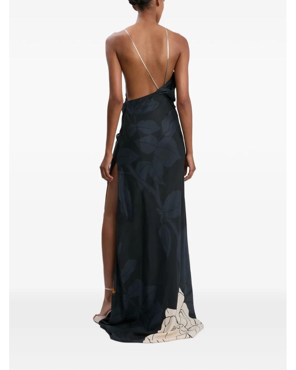 Victoria Beckham Black Floral Halter Gown Dress