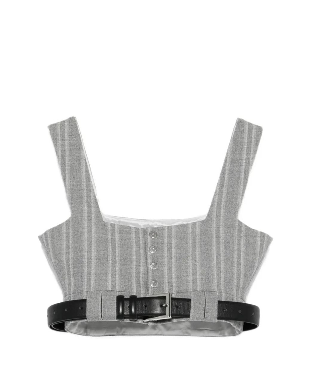 Vestiaire d'un Oiseau Libre Gray Striped Belted Top