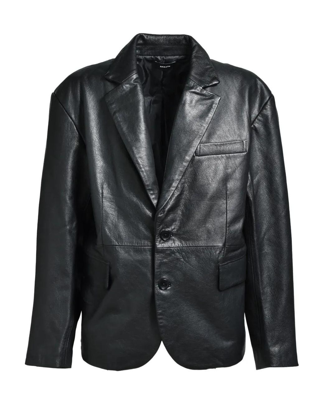 BREATH Black Single-Breasted Leather Blazer for men