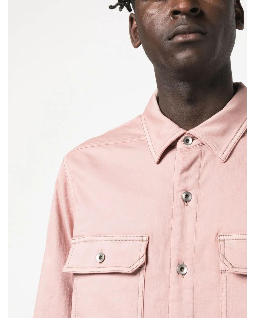Rick Owens Pink Cotton-Blend Long-Sleeved Overshirt for men