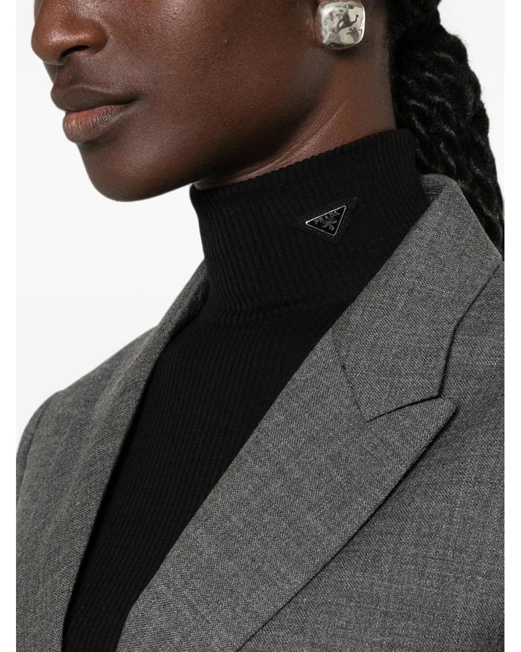 Prada Black Costina Ribbed-Knit High-Neck Wool Sweater