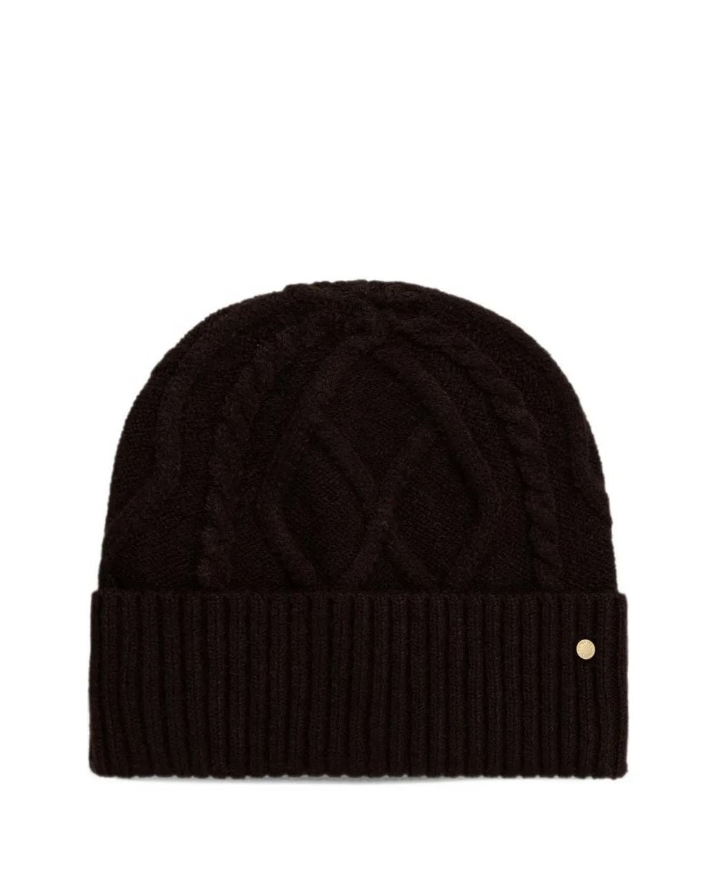 ARMANI EXCHANGE Black Cable-Knit Beanie Hat