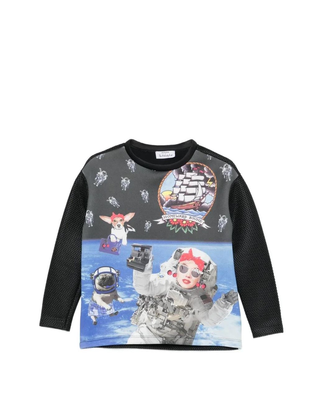 The Artistylist Blue Graphic-Print Mesh-Sleeve Sweatshirt