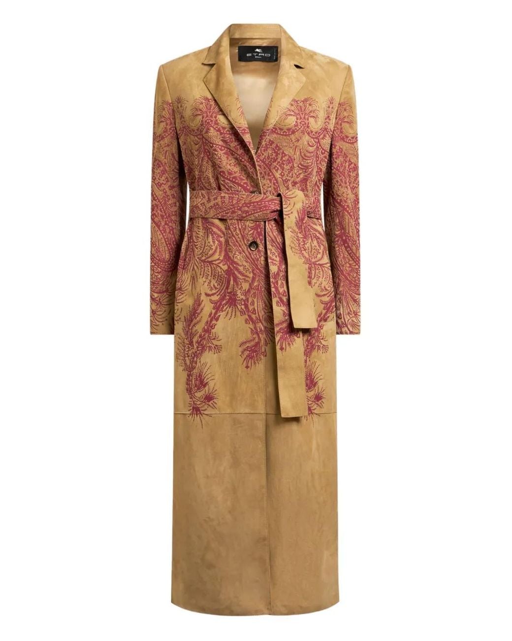 Etro Natural Suede Coat With Placed Print