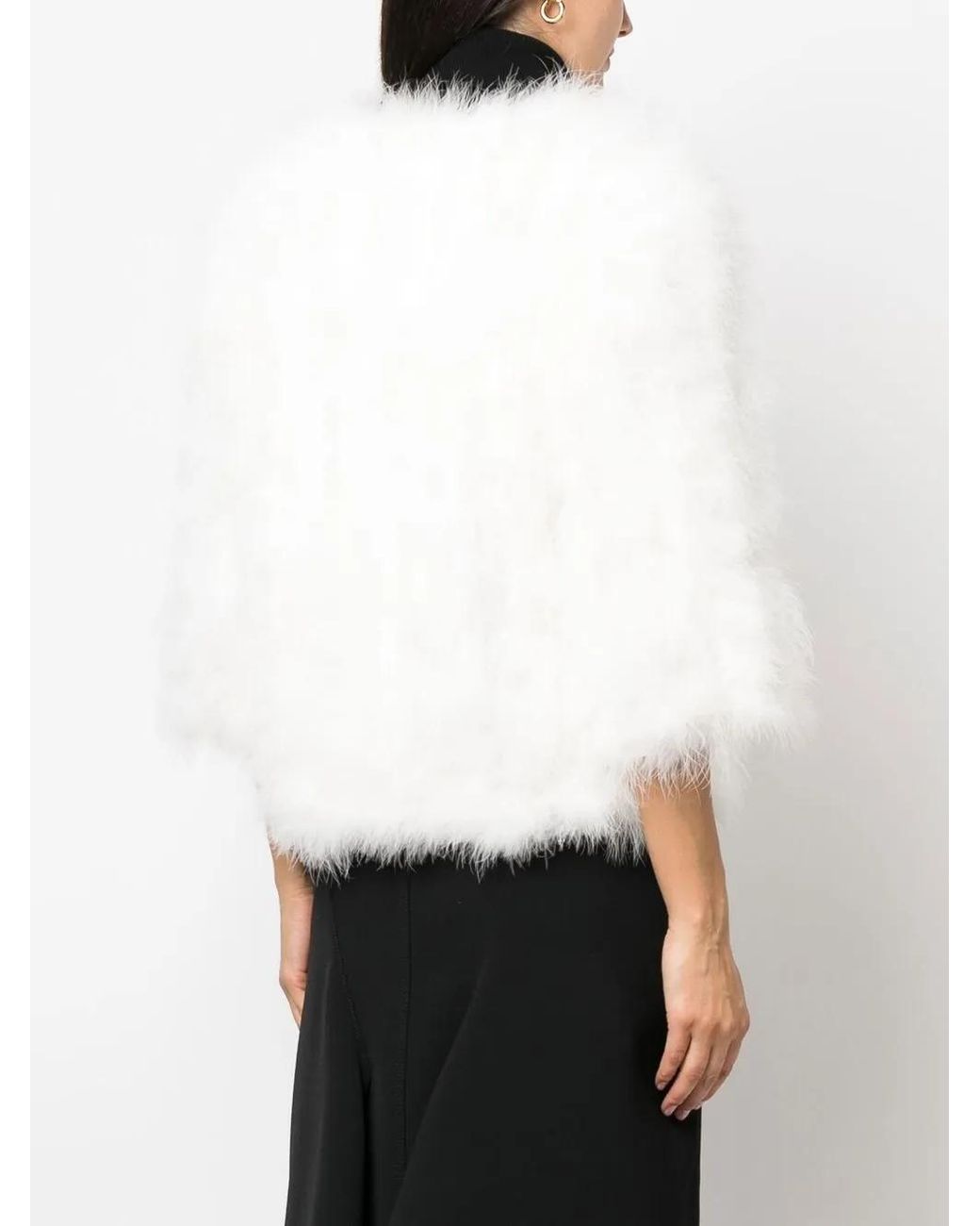 Yves Salomon White Feather-Trim Jacket