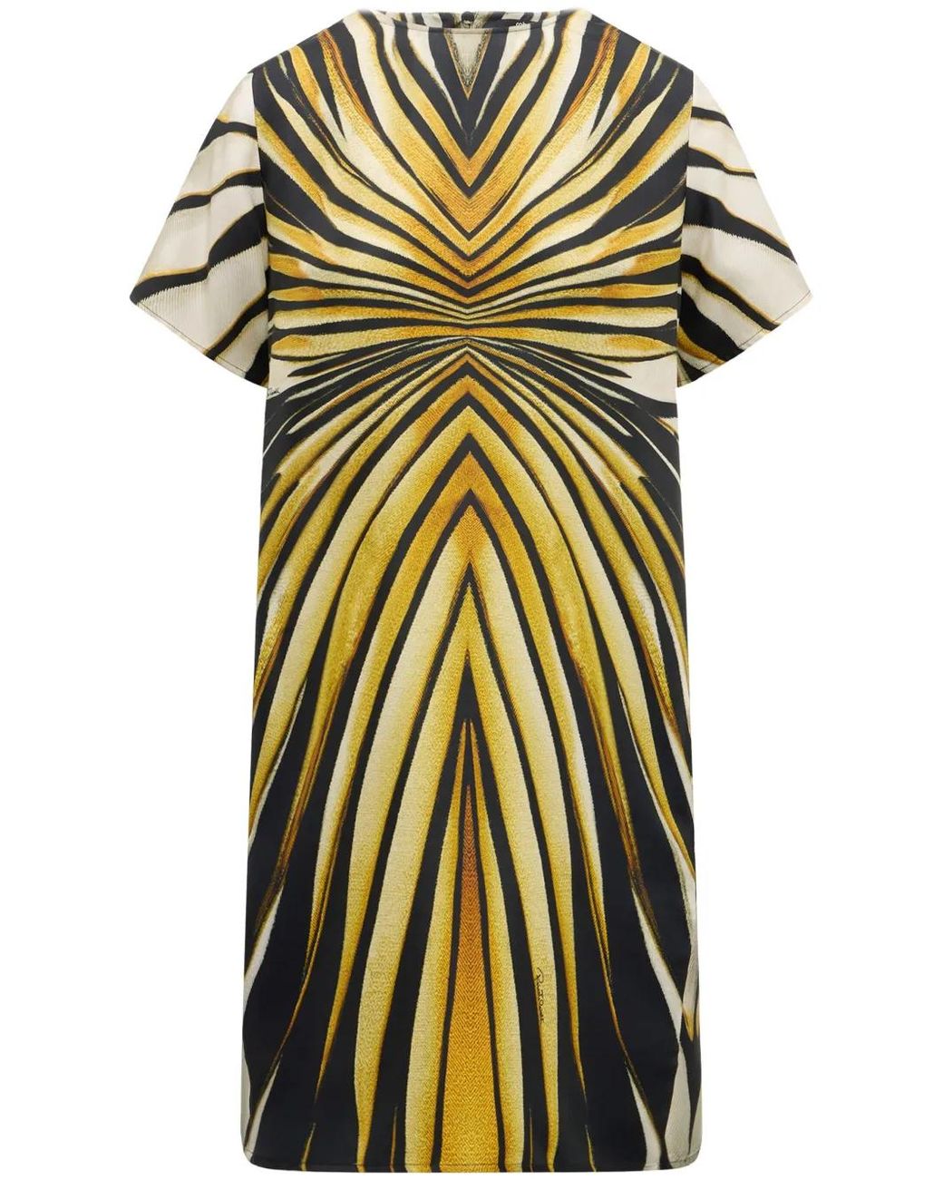 Roberto Cavalli Yellow Abstract-Print Silk Dress