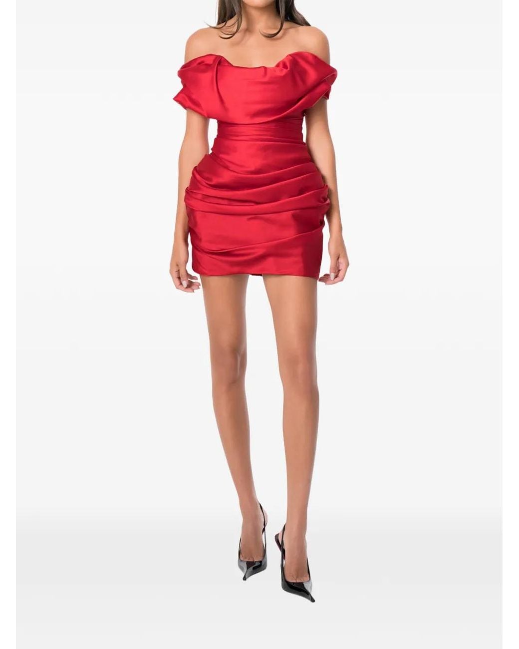NORINA ST Red Mia Draped Lace-Up Mini Dress