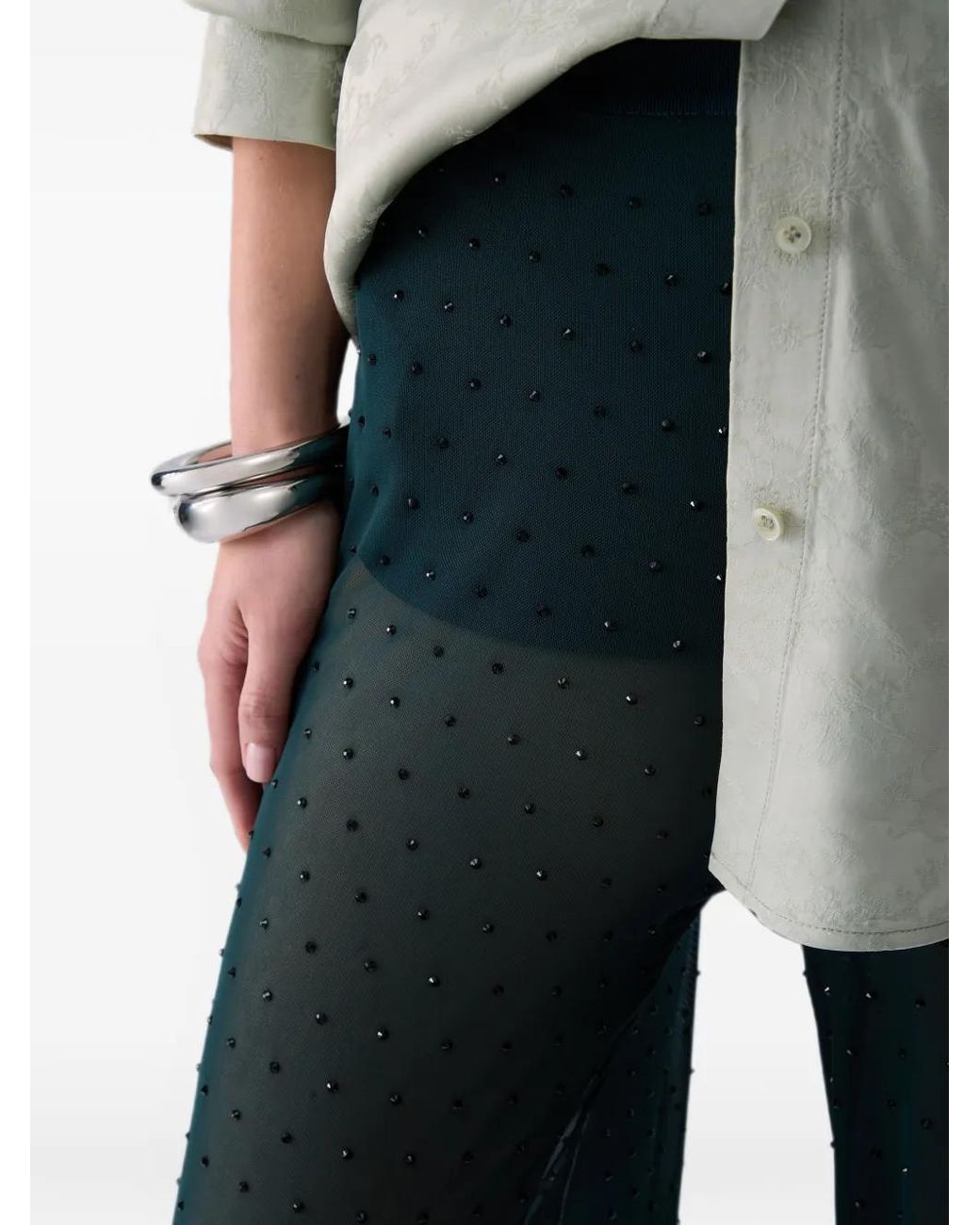Liu Jo Green Tulle Trousers With Jewel Embroidery