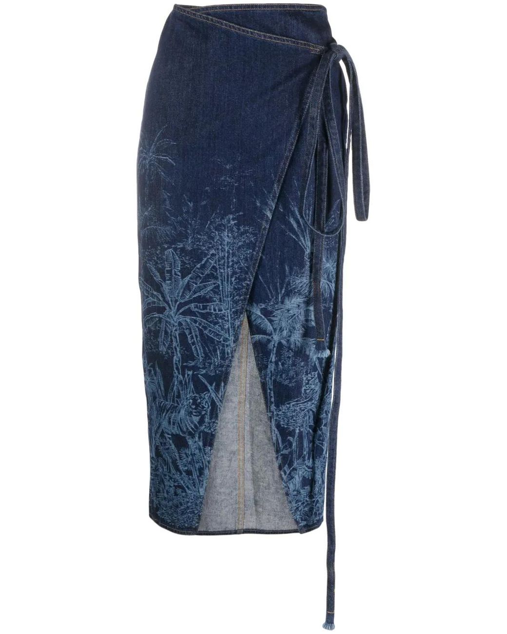 Alanui Blue `Jungle Toile De Jouy` Denim Skirt