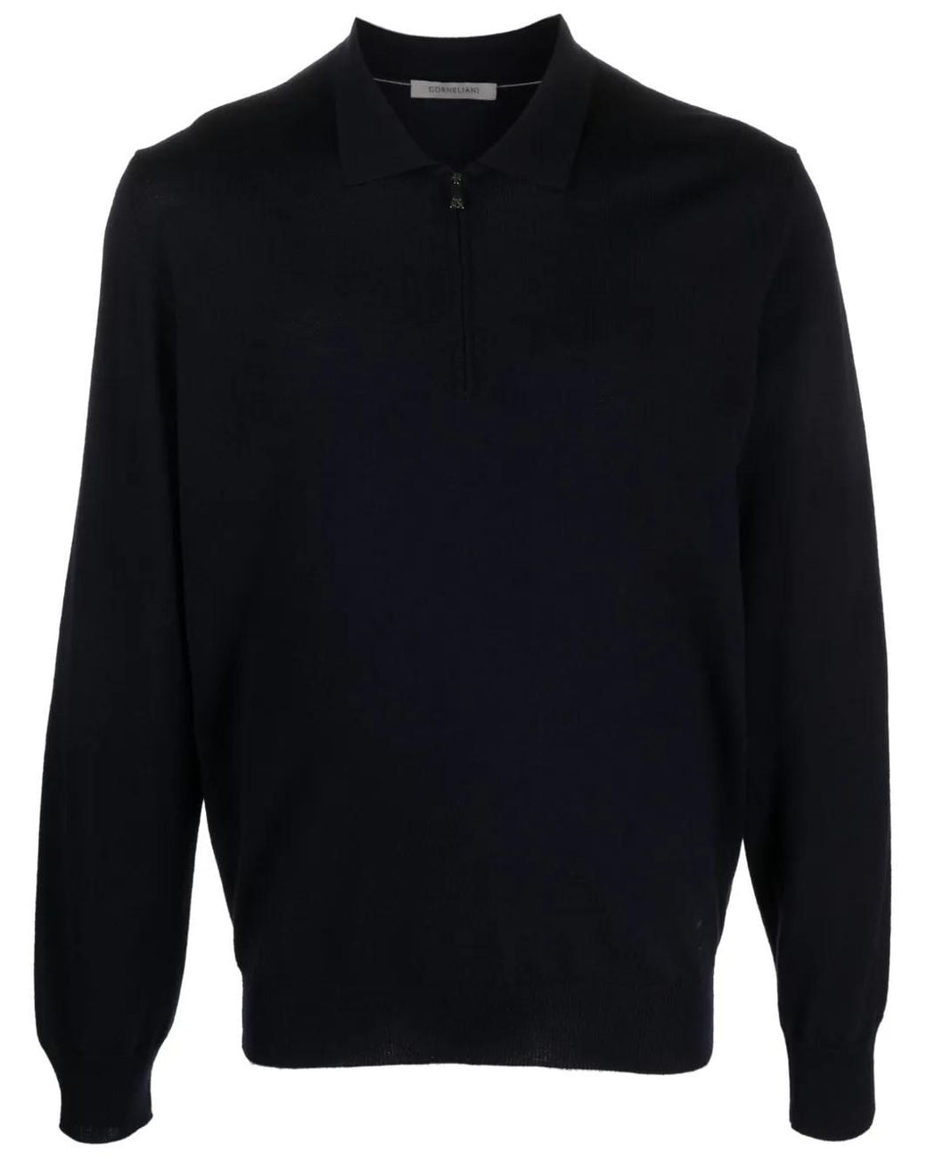 Corneliani Blue Zip-Up Virgin-Wool Polo Shirt for men
