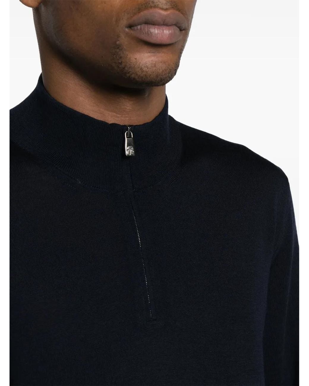 Corneliani Blue Half-Zip Fine-Knit Jumper for men