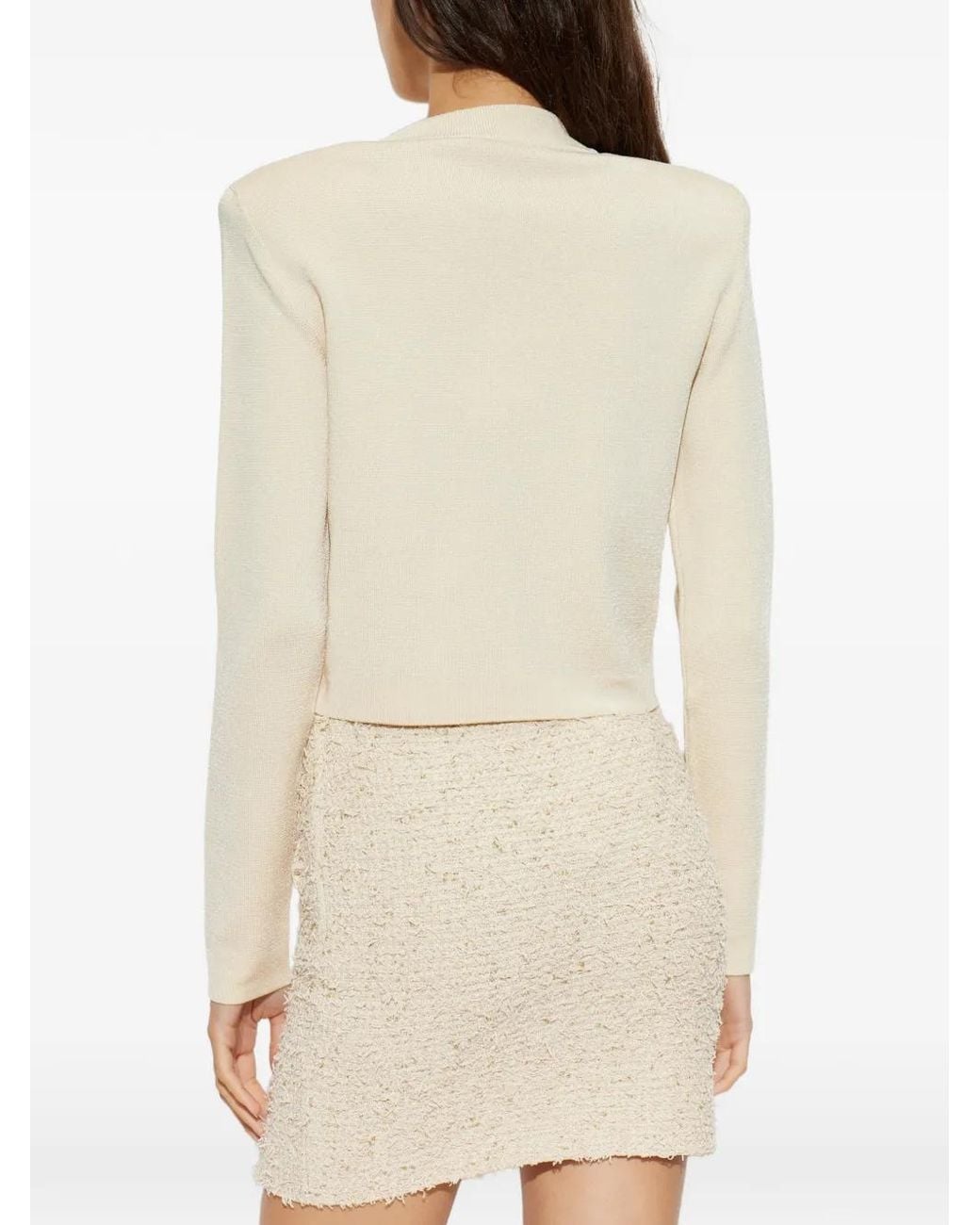 Balmain White Shoulder-Pad Button-Up Cardigan