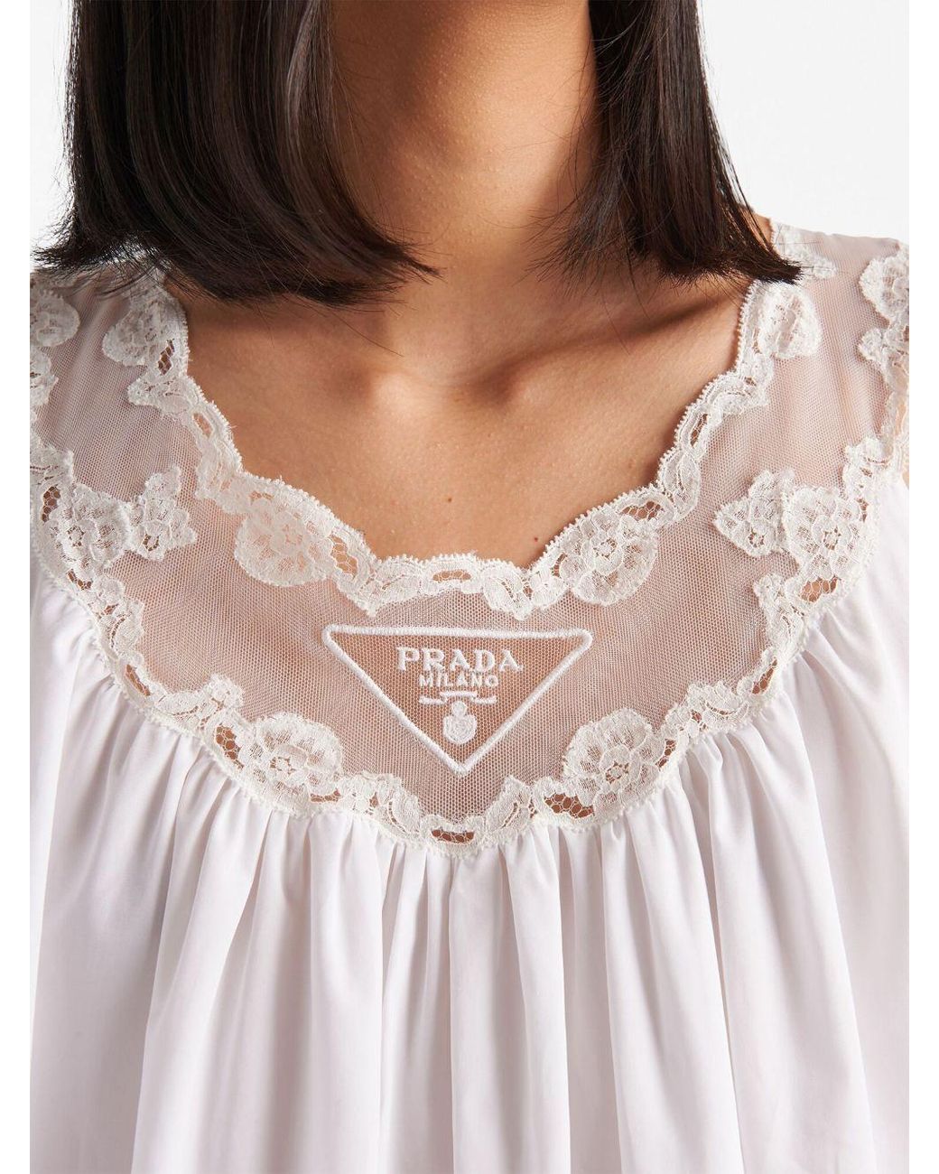 Prada Lace Panel Sleeveless Dress - Women's - Cotton in White | Lyst