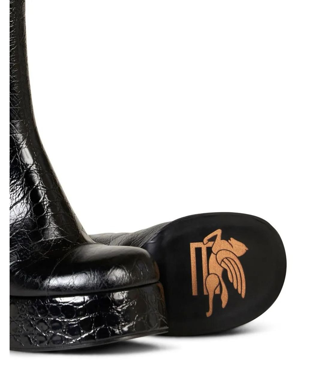 Etro Black Embossed-Leather Platform Ankle Boots