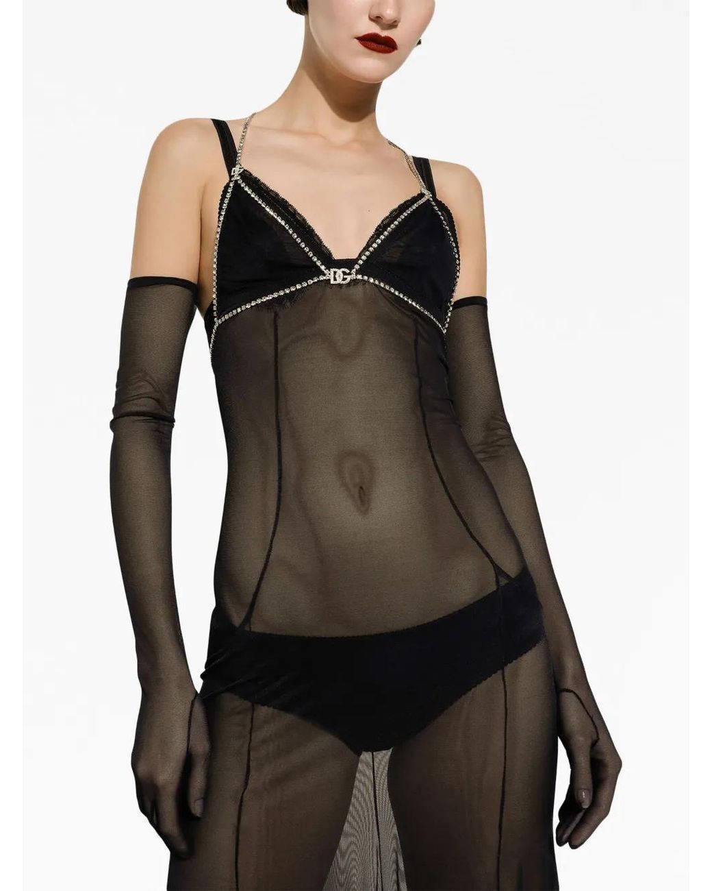 Dolce & Gabbana Black Semi-Sheer Open-Back Nightdress