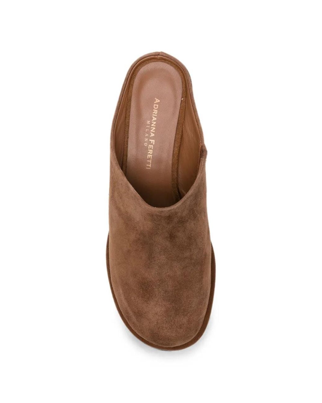 ADRIANNA FERETTI Brown Mules En Daim À Talon Épais