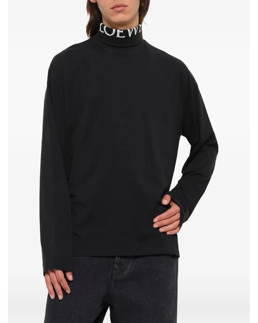 Loewe Black Logo-Print High-Neck Long-Sleeve T-Shirt for men