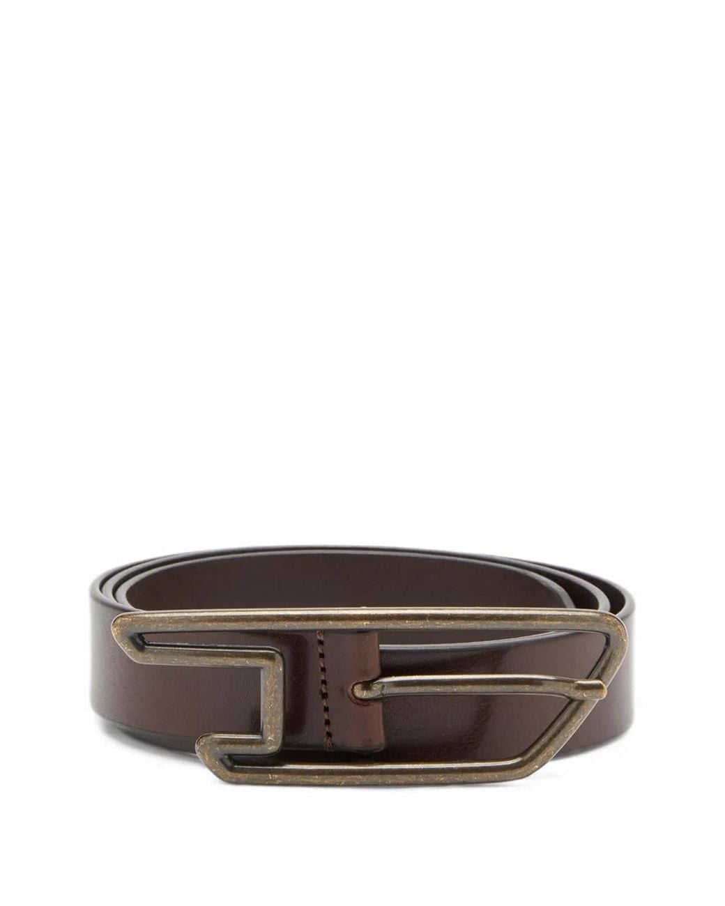 DIESEL Brown 3Cm Leather Belt With D-Logo Buckle