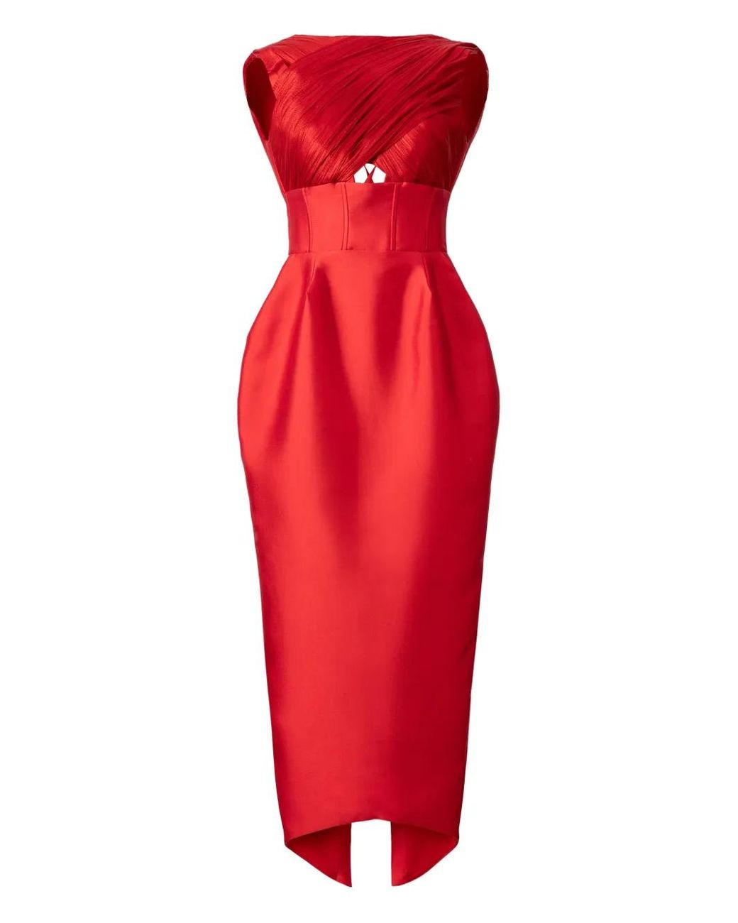 ARAFTU Red Cut-Out Pleated Midi Dress