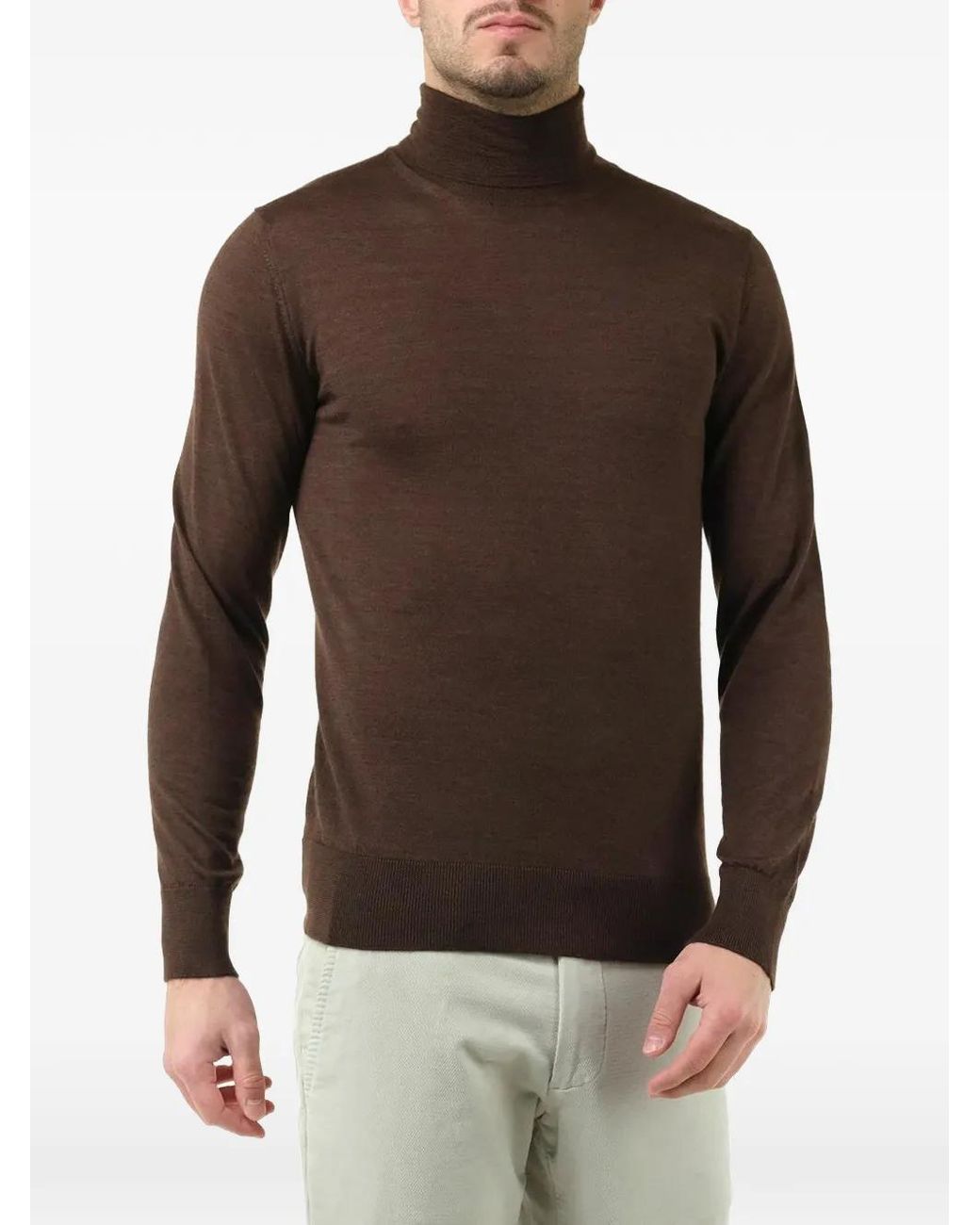 Al Duca D'aosta Brown Roll-Neck Cashmere-Blend Sweater for men