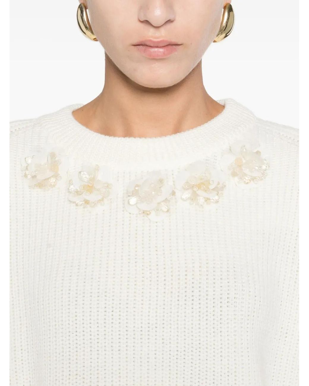 P.A.R.O.S.H. White Bead-Embellished Sweater