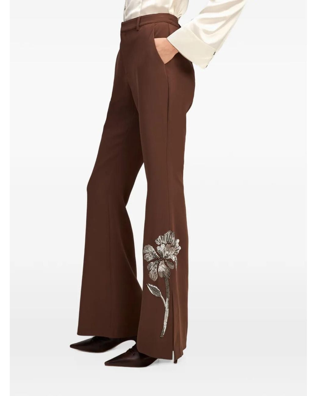 Cinq À Sept Brown Gilded Peony Jaxyn Flared Trousers