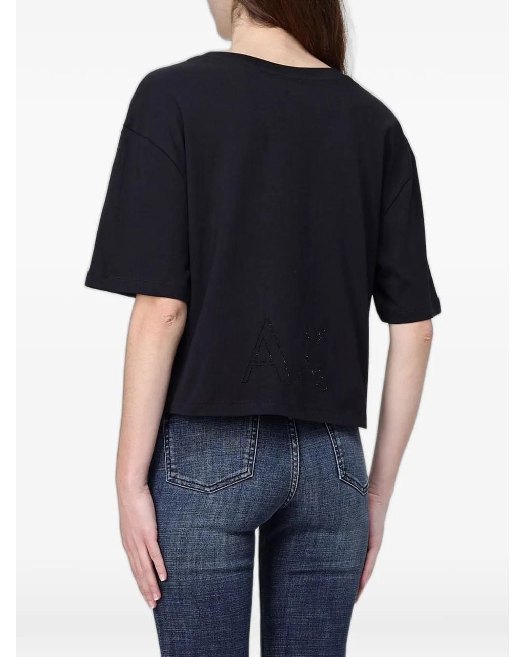 ARMANI EXCHANGE Black Rhinestone-Embellished T-Shirt