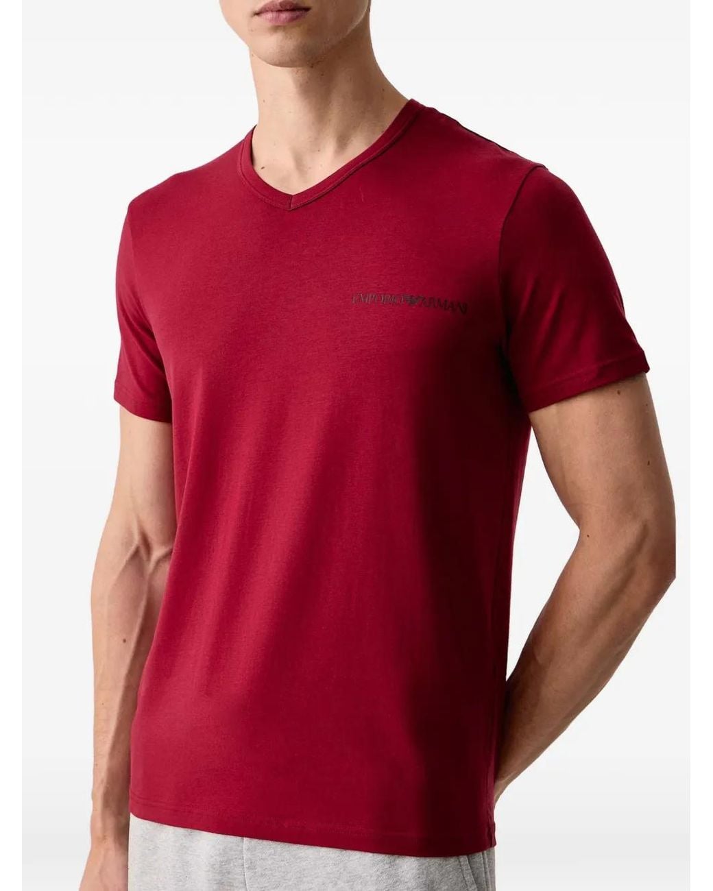 Emporio Armani Red Logo-Print V-Neck T-Shirt (Set Of Two) for men