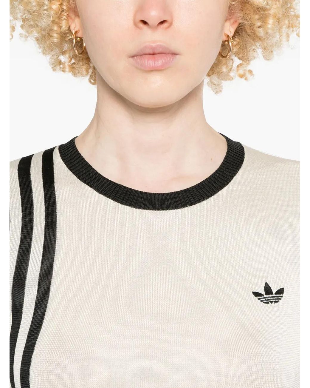 Adidas White Knitted 3-Stripes T-Shirt