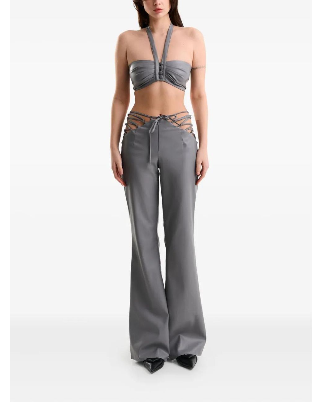 Lika Gray Buttoned Halterneck Top