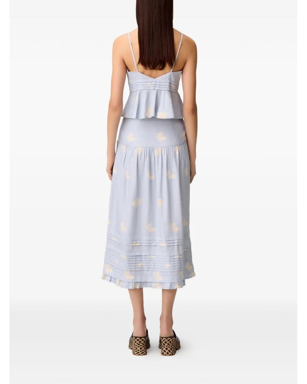 Jupe Trapèze Plissée À Fleurs Claudie Pierlot en coloris White