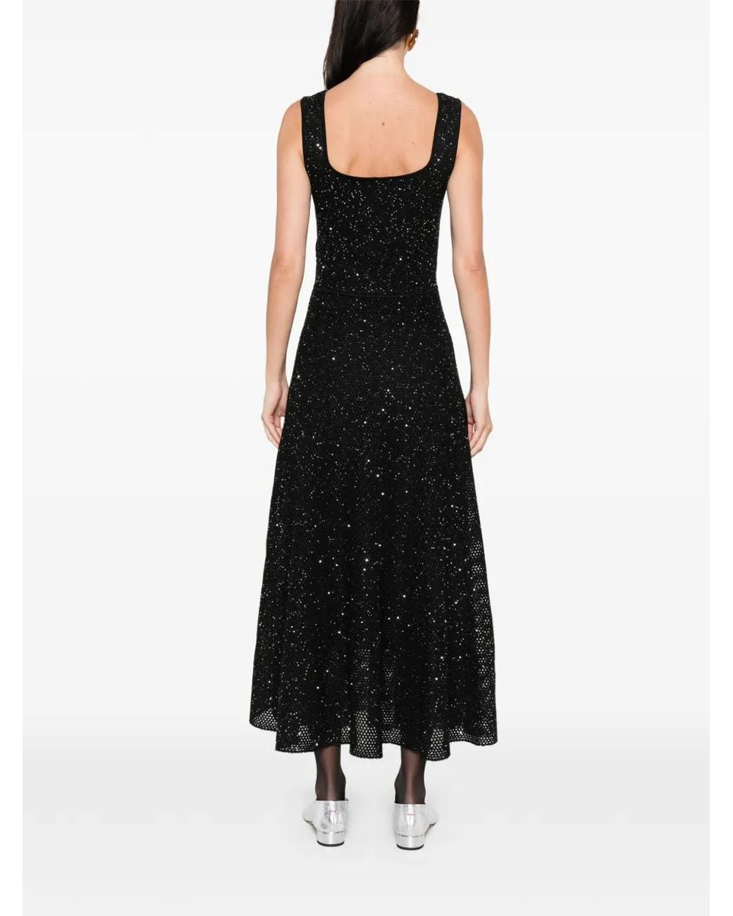 Maje Black Rhinestone Knit Maxi Dress
