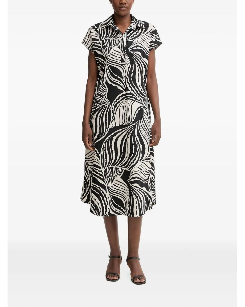 Joseph Ribkoff White Abstract-Print Cap-Sleeved Midi Dress
