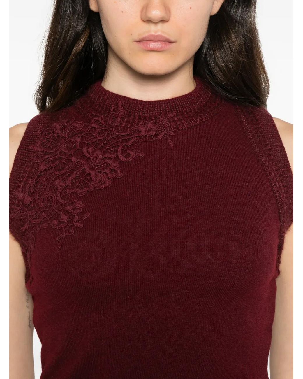 Ermanno Scervino Red Lace-Embellished Sleeveless Top