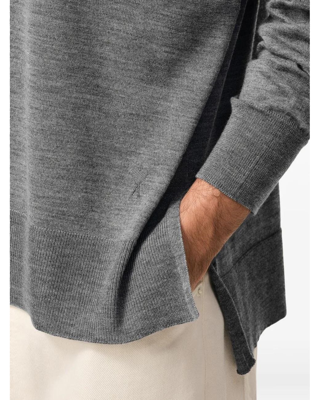 AMI Gray Wool Silk Crewneck Sweater Adc