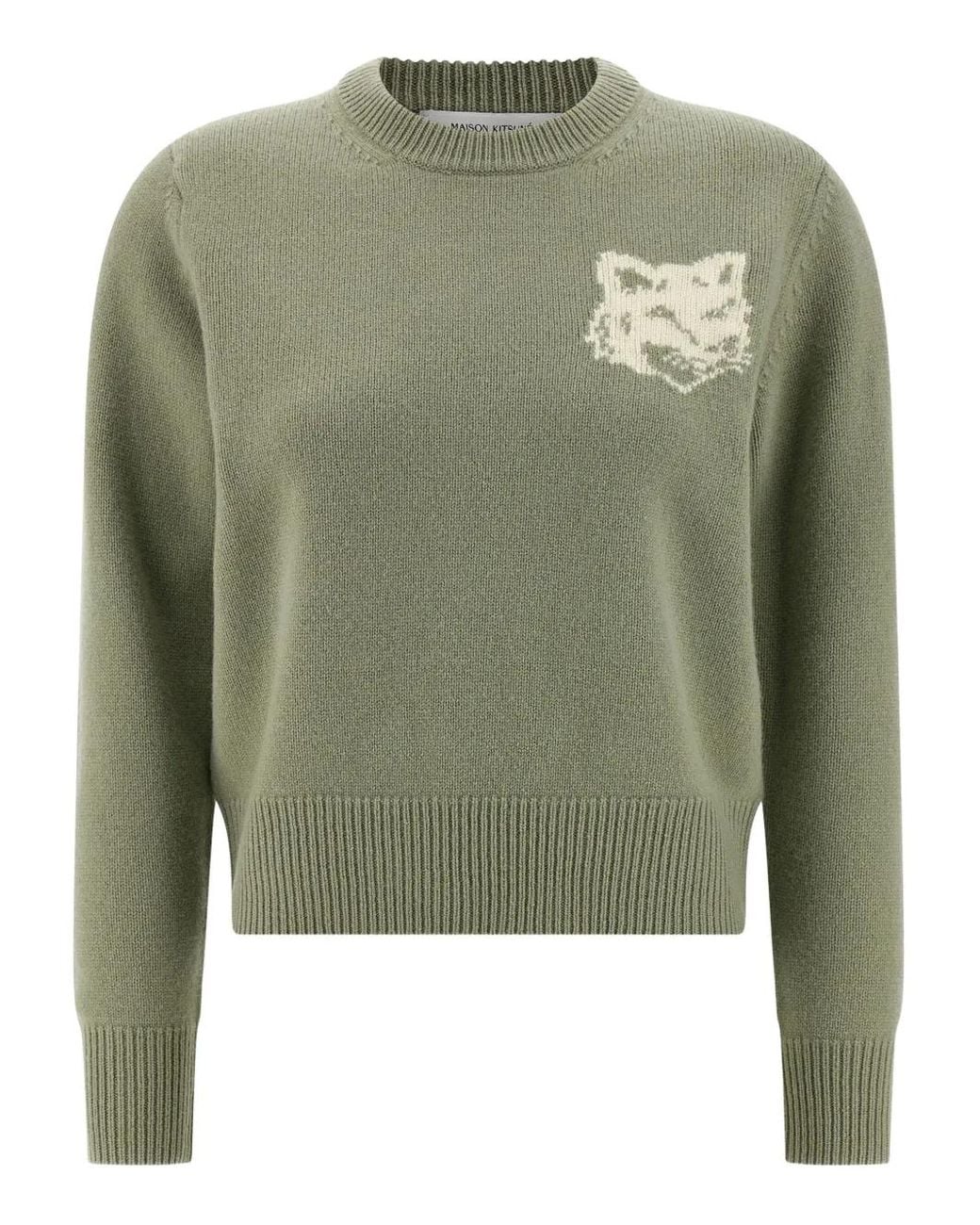 Maison Kitsuné Green Contrast Fox Head Sweater