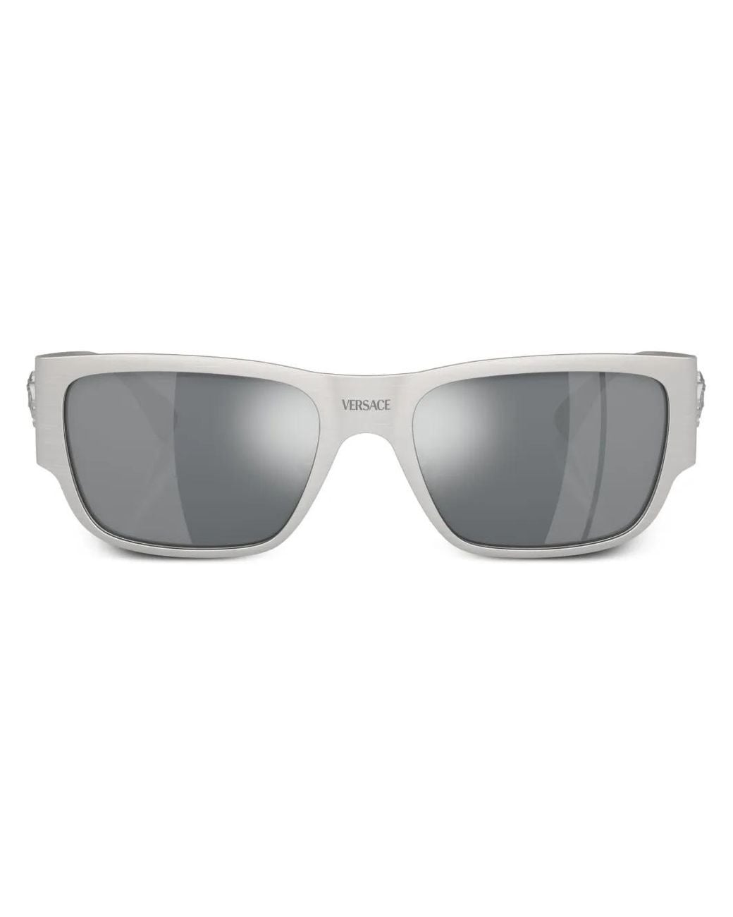 Versace Gray Medusa Rectangle Metal Sunglasses for men
