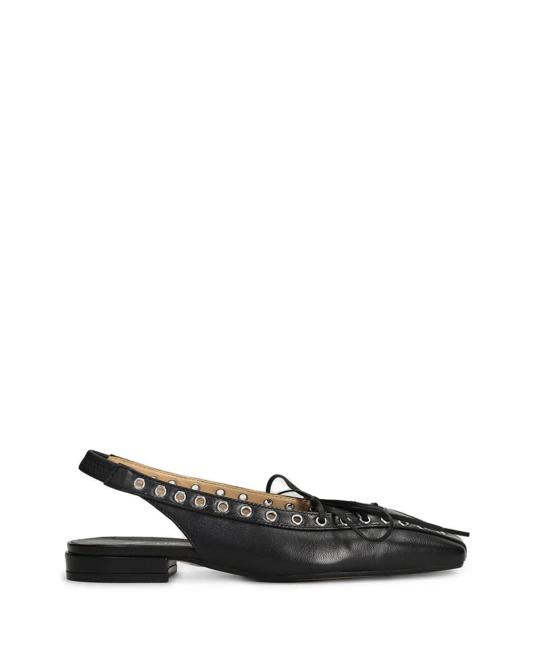 Alchimia Black Eyelet-Embellished Lace-Up Ballet Flats
