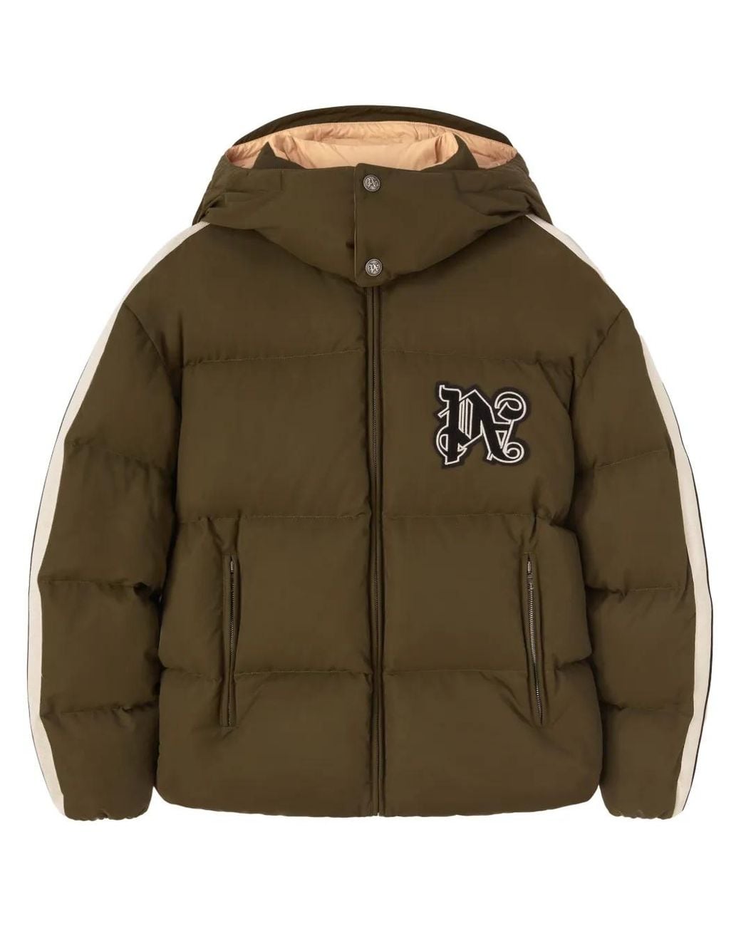 Palm Angels Green Track Monogram Puffer Jacket for men